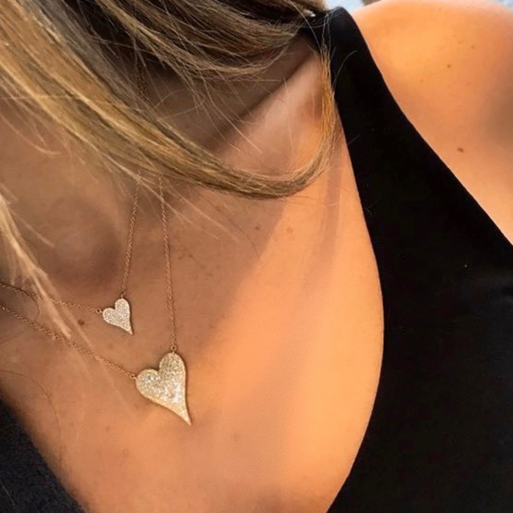 Cz silver gold 14k heart necklace 16-17 inch